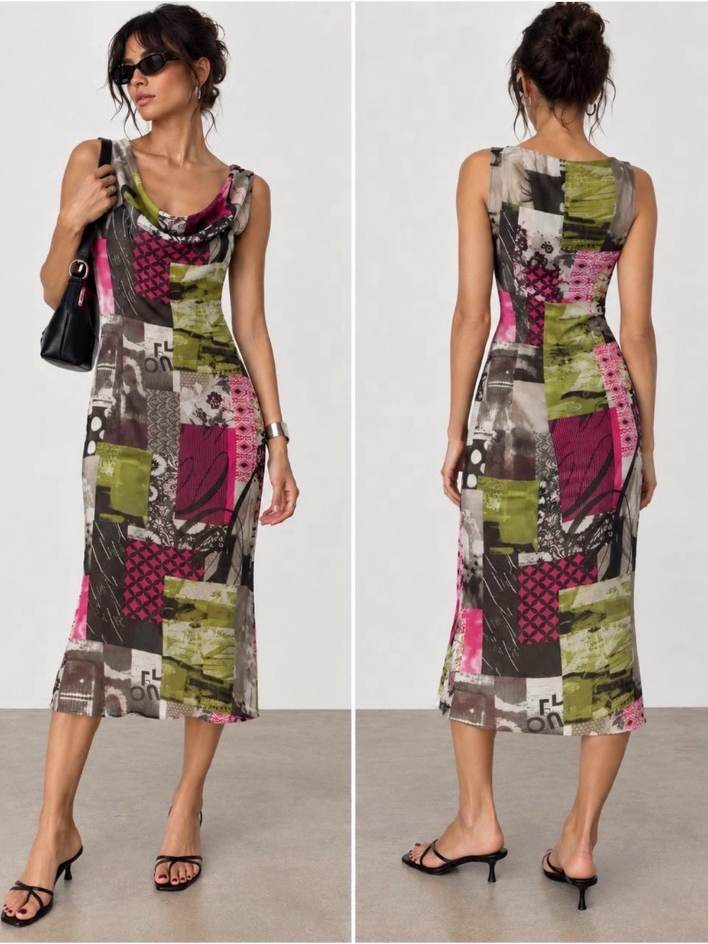 Steilmann Size 10 Abstract Patchwork Midi Dress